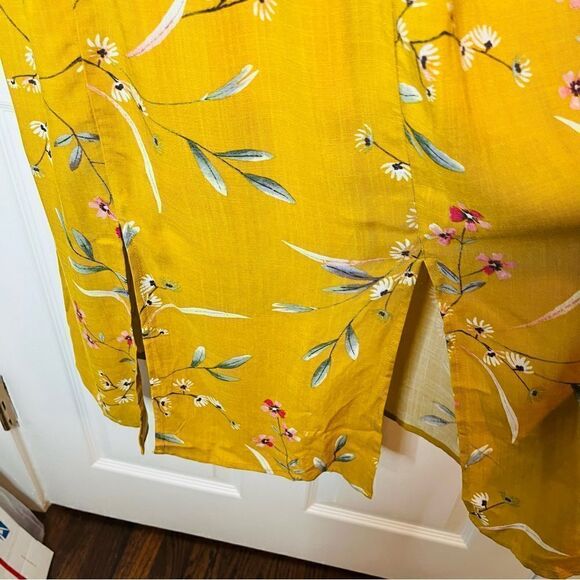 One Clothing Los Angeles Button Front Smocked Floral Midi Dress Mustard Yellow S - Picture 5 of 11